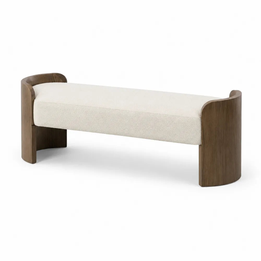 Panca in legno e tessuto crema 120x40x45 cm