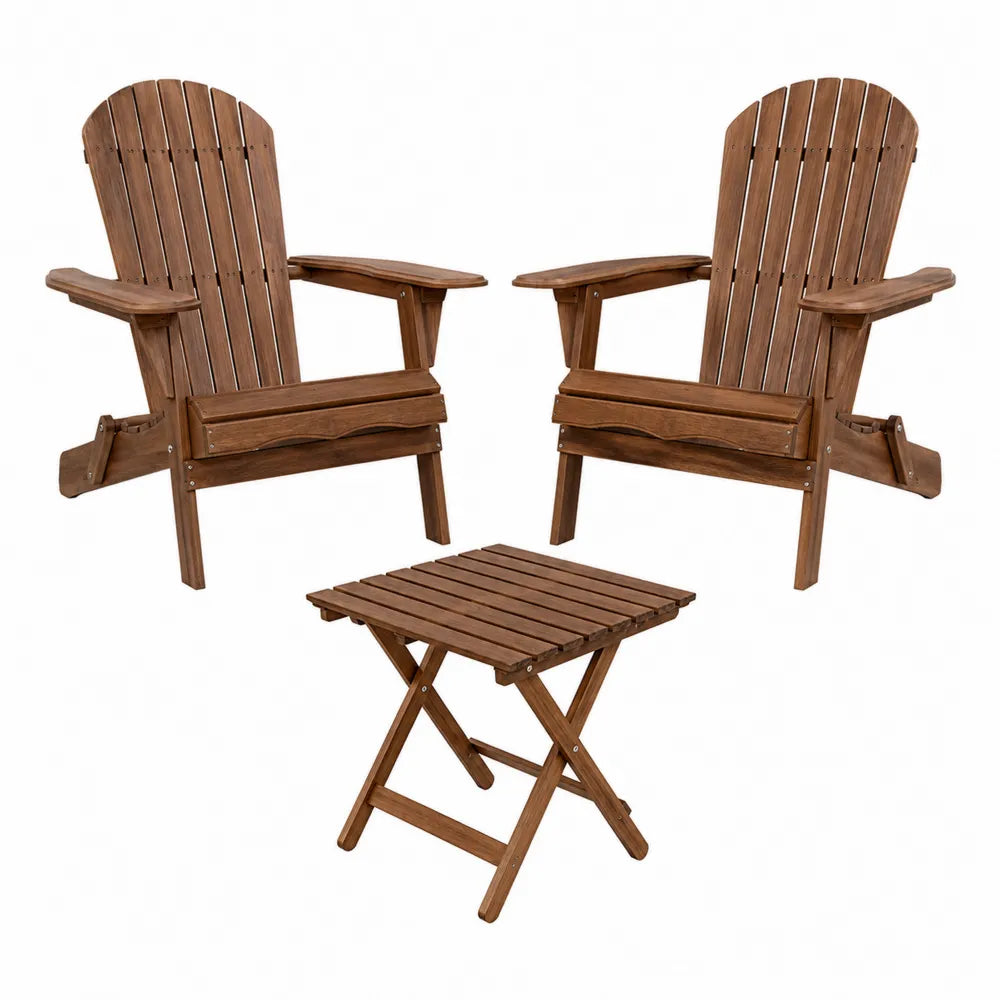 Set da Giardino in Legno di Acacia con 2 Sedie Adirondack e Tavolo Pieghevole, Colore Marrone