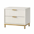 Comodino con 2 Cassetti in Legno MDF e Metallo, Bianco e Oro, 60x40x55 cm