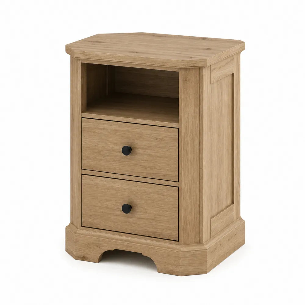Comodino in legno di quercia con mensola e 2 cassetti 60x40x80cm