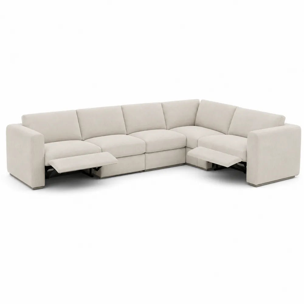 Divano angolare modulare beige con funzioni reclinabili