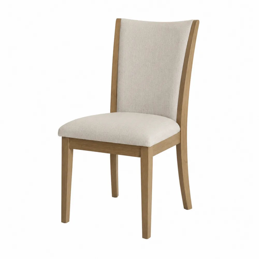 Sedia da pranzo in tessuto beige con struttura in legno