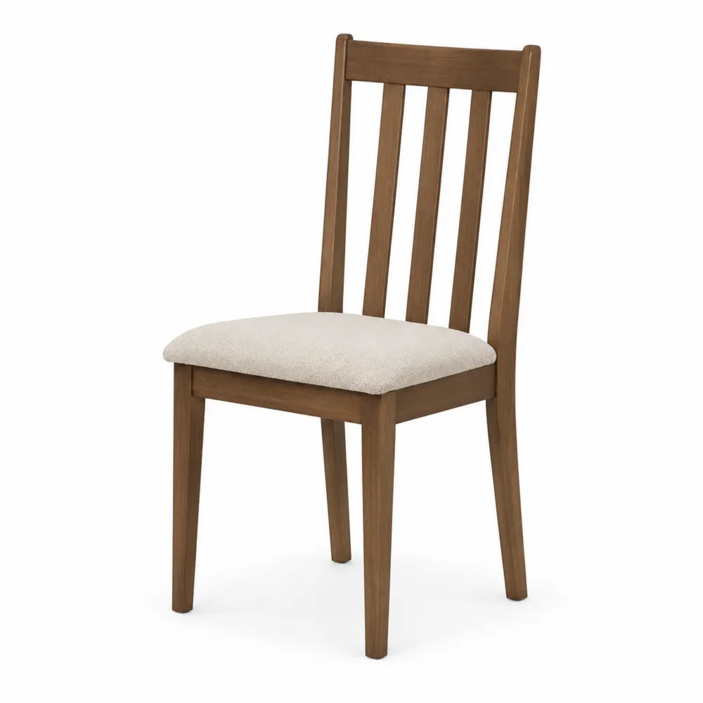 Sedia da pranzo in legno marrone con seduta in tessuto beige