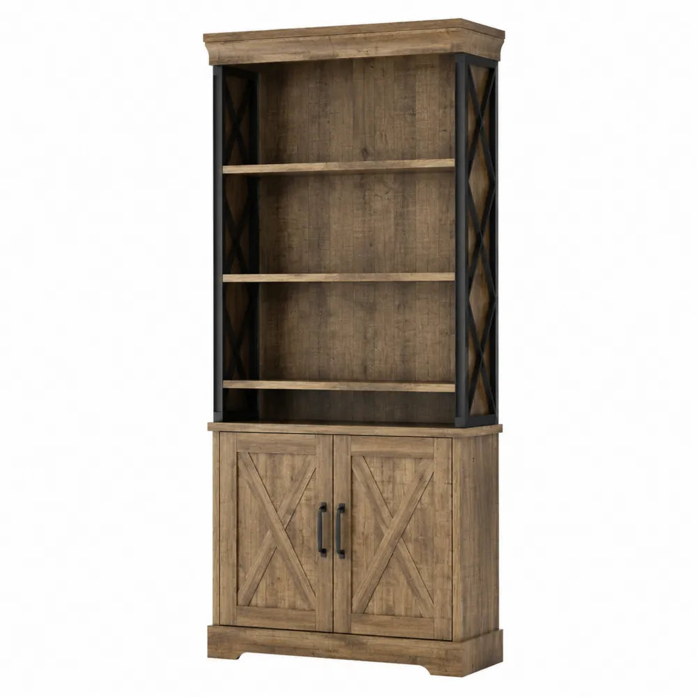 Libreria in legno massello e metallo marrone e nero 180x90x40 cm