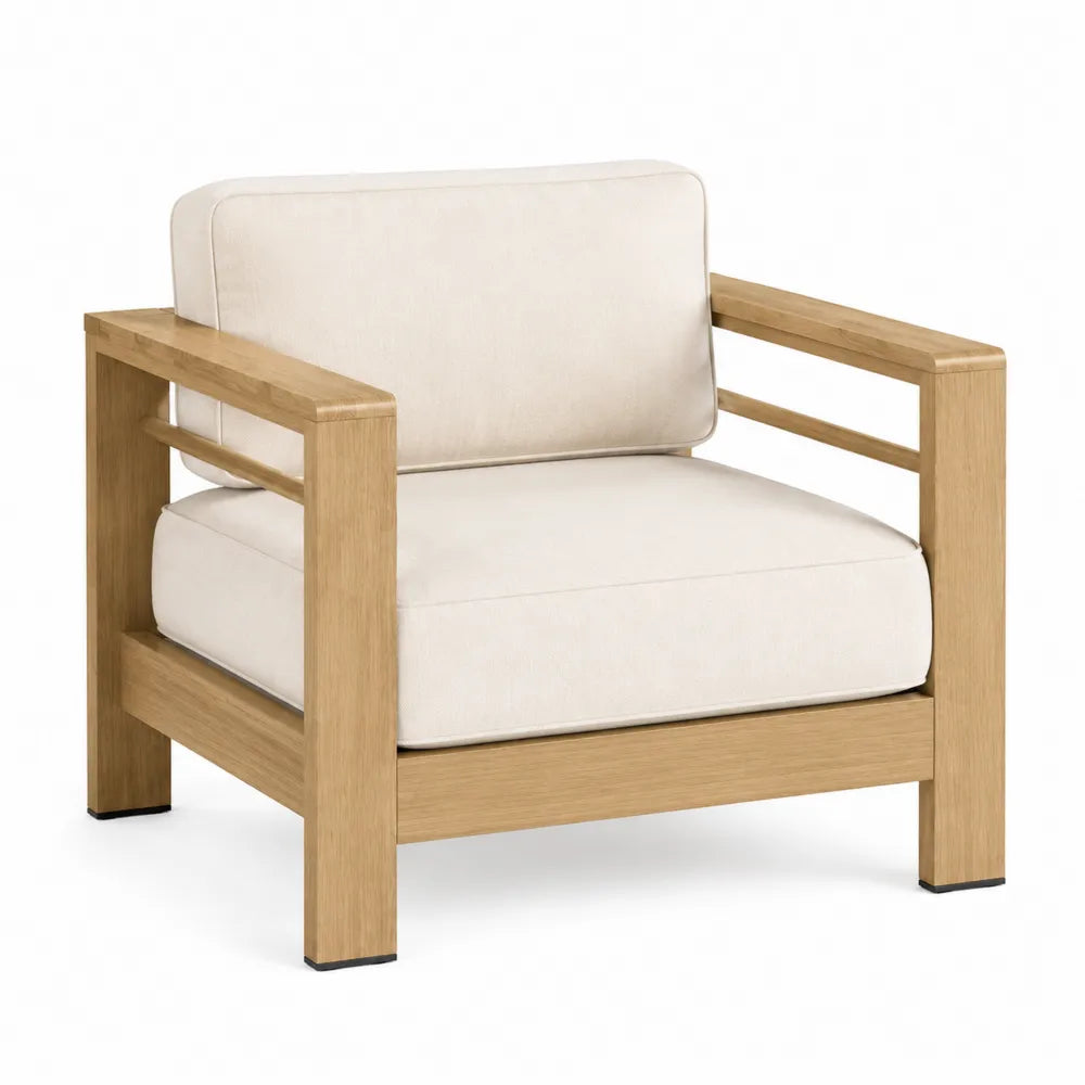 Poltrona da Esterno in Legno e Tessuto Beige
