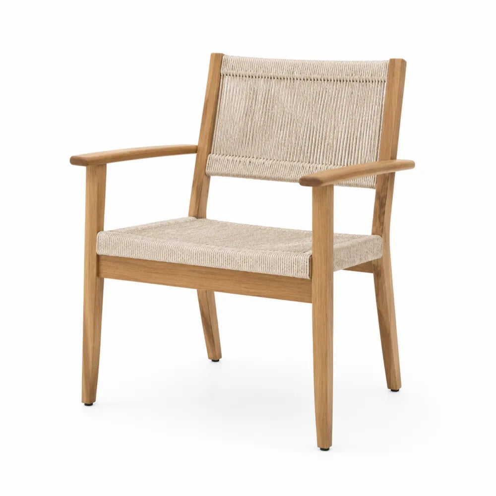 Sedia in legno di teak con seduta in fibra naturale