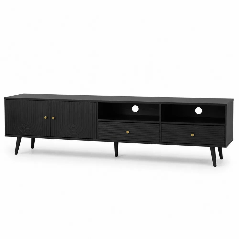 Mobile TV in legno nero con ante e cassetti