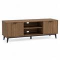 Mobile TV in Legno MDF con Ante a Doghe e Gambe in Metallo 150x40x50 cm