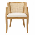 Sedia da Pranzo in Legno e Rattan con Seduta in Cotone Beige