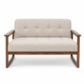 Divano a 2 Posti in Tessuto Poliestere Beige e Legno